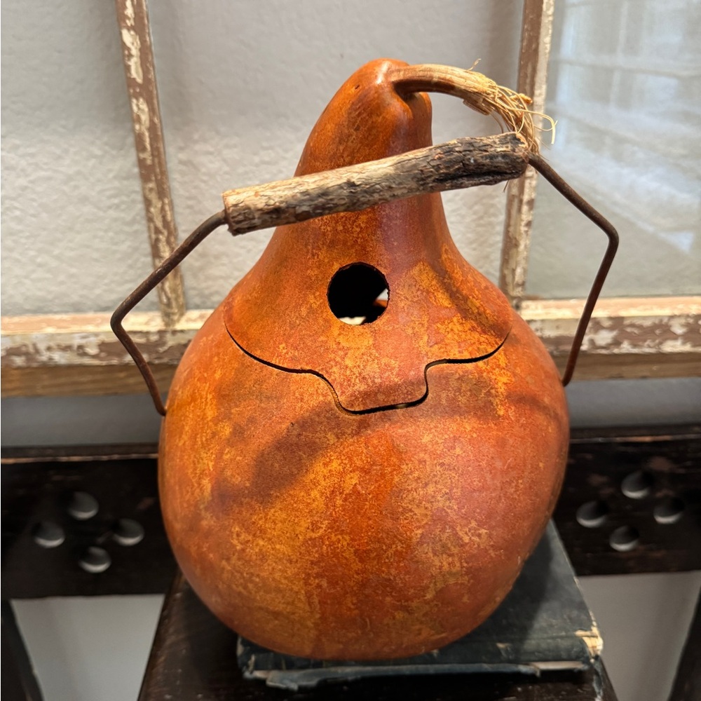 Rust Orange Jack-O'-Lantern Gourd Lantern - Picture 3 of 6